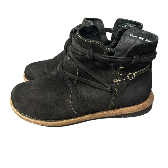 Born Women's TARKILN Suede Leather Bootie Black Distressed Size 8.5 Euro 40 - Picture 2 of 11